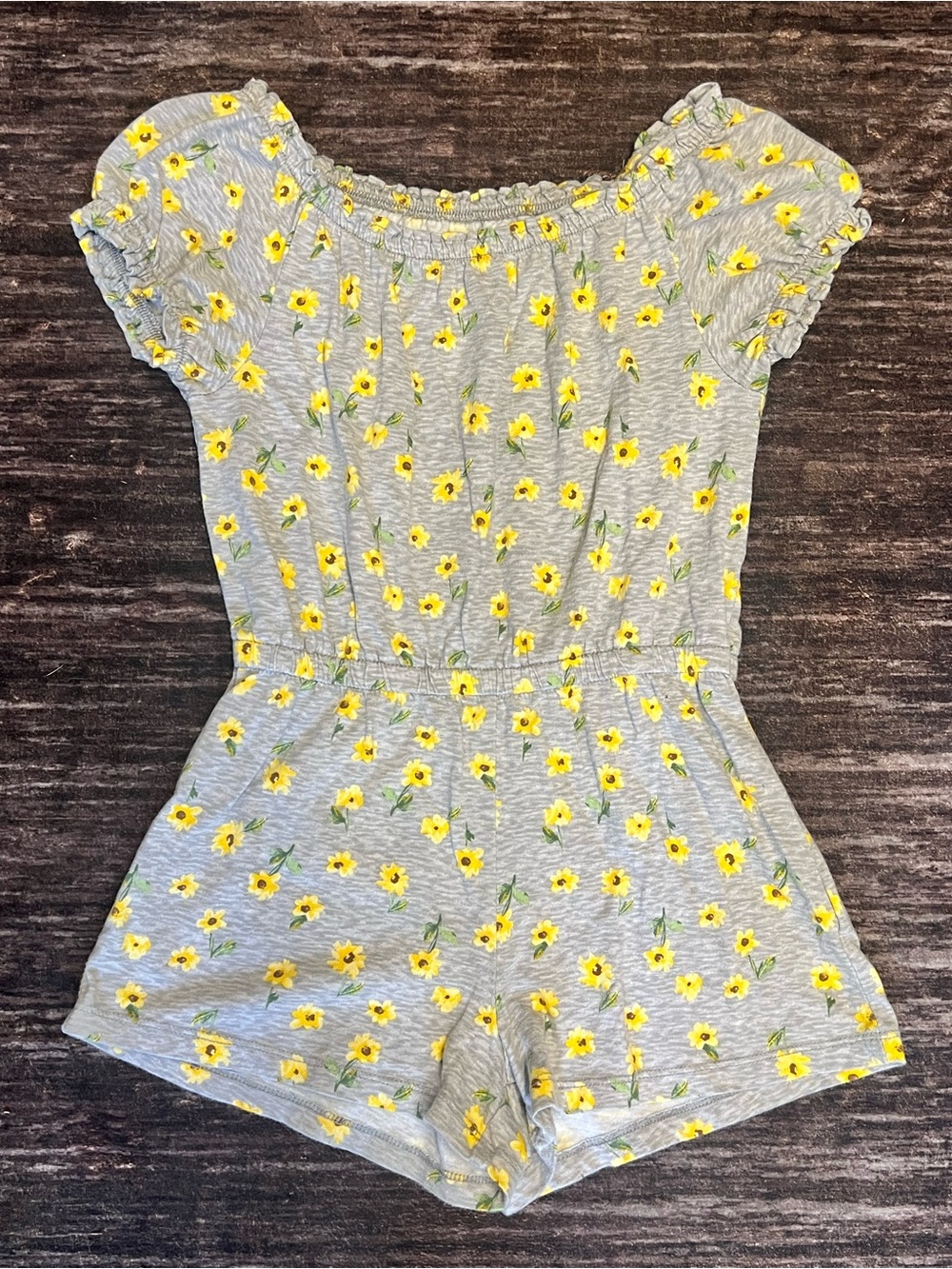 Girls' Floral Gray and Yellow Romper